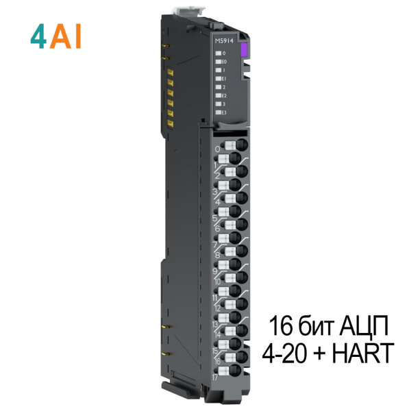 M5914 Аналоговый ввод, 4AI, 4-20 мА + HART, 16 бит АЦП, RTB 18